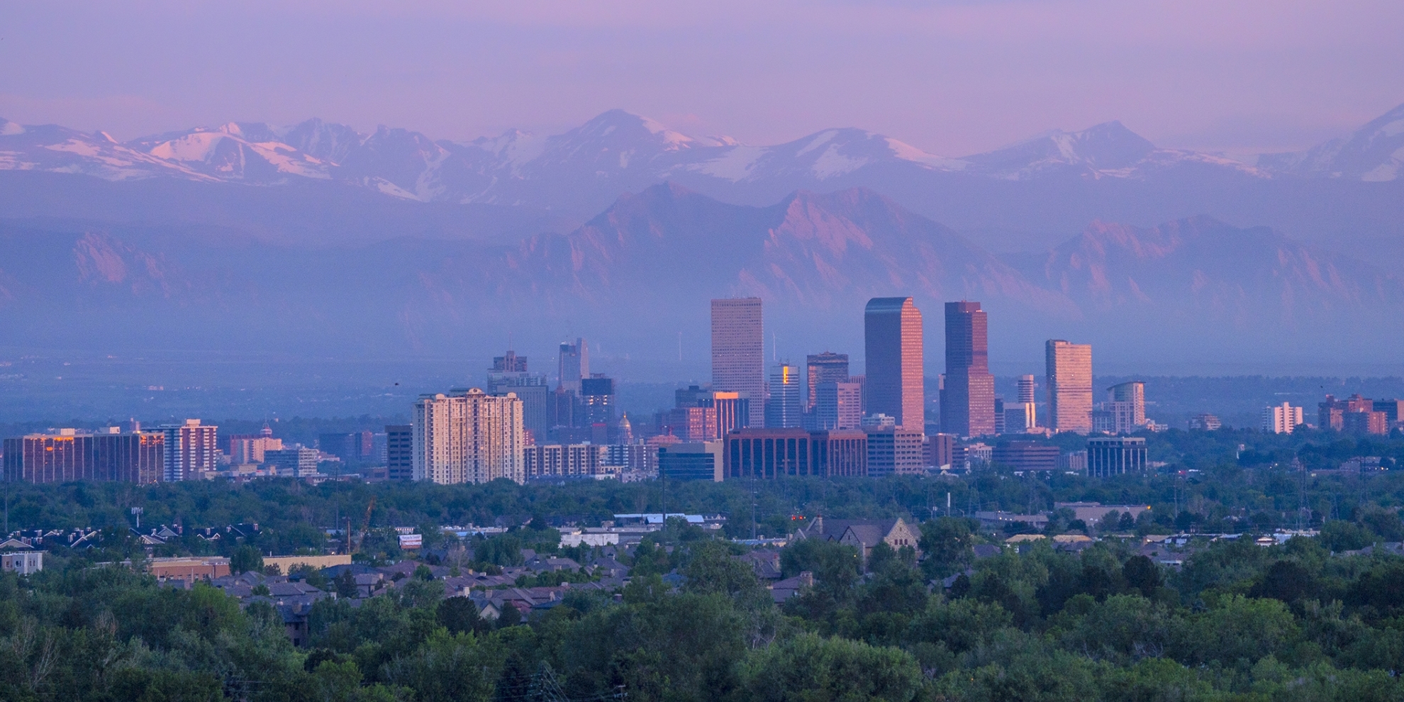 view of downtown Denver, Colorado mountains